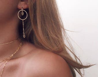 Gold Round Earrings, Dainty Gold Earrings, 14 KT Gold Fill, Chain Earrings, Stud Earrings, Gold Hoop Earrings