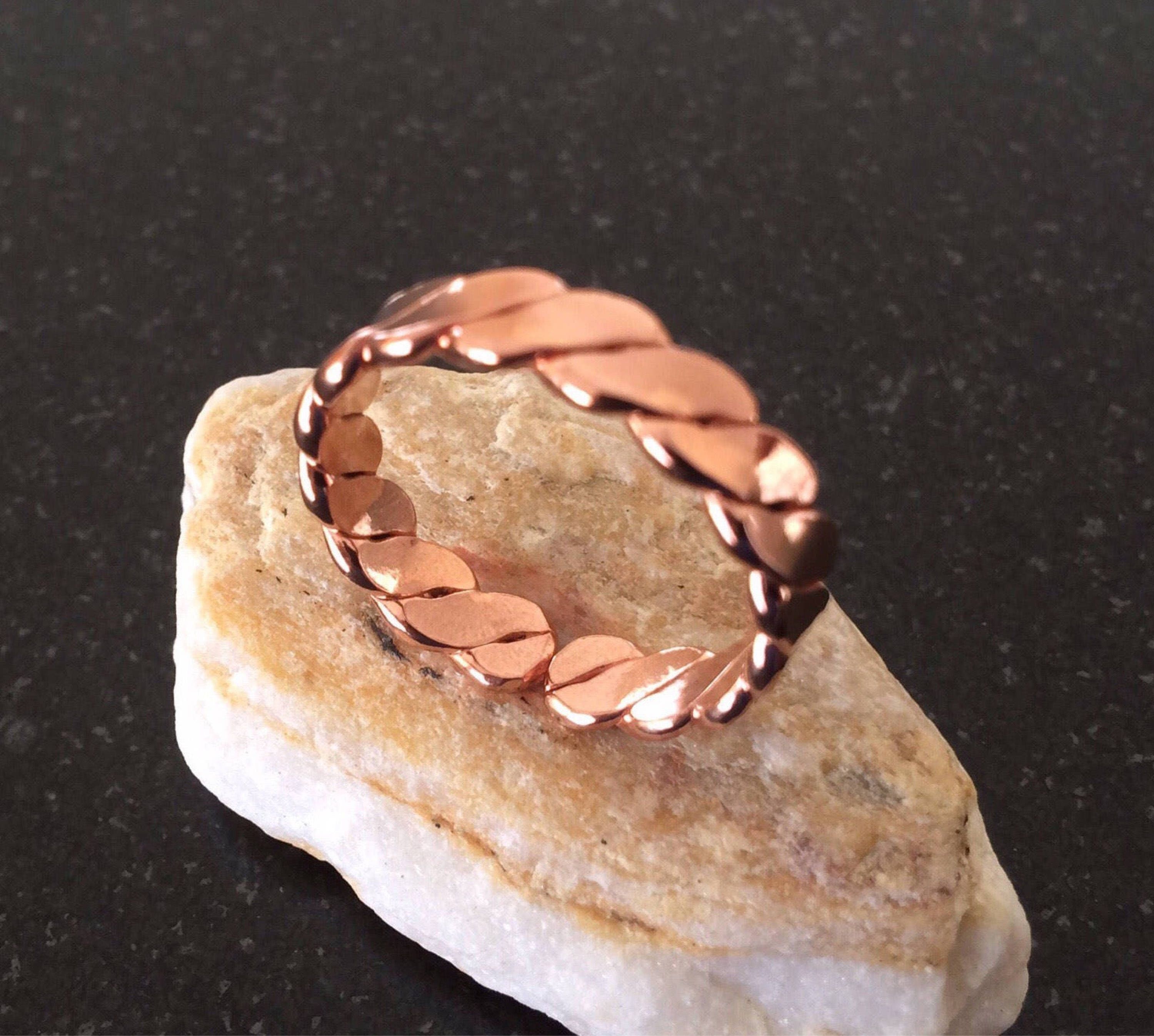 Copper Ring R10T12GS Adjustable Hammered Twisted Wire Shiny