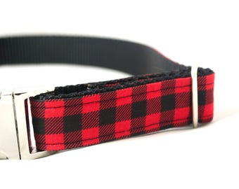 Buffalo Plaid Dog Collar - Red Plaid Dog Collar - Fall dog collar - Red Check dog collar - Dog Collar plaid - Halloween Dog Collar