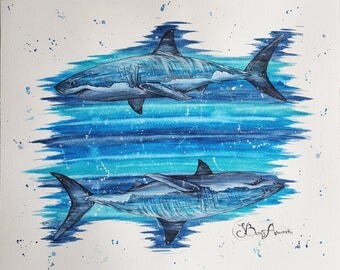 Shark, shark painting, shark decor, nautical decor, ocean animals, Shark gift, nautical art, ocean decor, Shark print, shark art, sealife