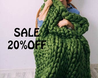 SALE SALE! Chunky Knit Blanket, Australian merino, wool throw, chunky blanket.