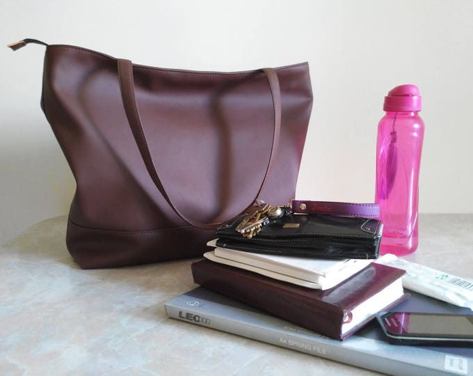 Brown Tote bag, Large women vegan Tote, Laptop bag, Organizer bag, Office handbag