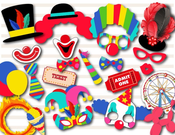 Printable Carnival Party Photo Booth Props Circus Clown Photo