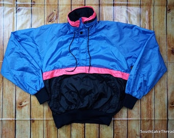 Vintage Seattle Blues Windbreaker, Vintage 80s Jacket, 80s Windbreaker, Blue/Black/Pink - Women's Medium - Excellent Shape, 80s Fashion