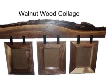 Made To Order Walnut Collage, Live Edge Picture Frame, Rustic Collage, Rustic Picture Frame, Three Frame Collage, Walnut Picture Frame