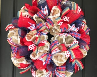 Patriotic wreath - 4th of july wreath - patriotic decor - burlap patriotic wreath - patriotic - 4th of july decor - patriotic front door
