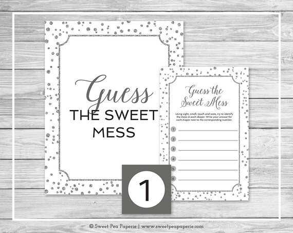 White and Silver Baby Shower Guess The Mess Game - Printable Baby ...