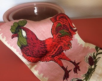 Pink Rooster Tea Towel