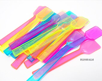 50 Mini Sample Spoons, Disposable Spatula, Gelato, applicator, Cosmetic spoons, Sampler, Lip-balm supplies, multicolored Bliss Balm