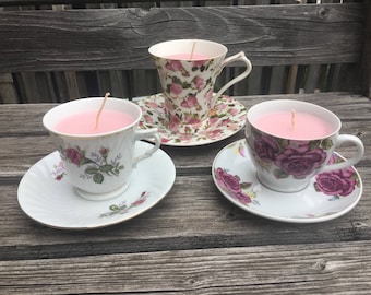 Fresia and Rose scented Tea Cup Candles