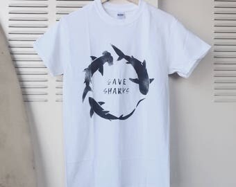 Save Sharks Spray Paint Tee | Shark Conservation | Hammerhead Shark | Thresher Shark | Tiger Shark | Shark T-Shirt