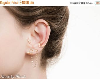 SALE - Ear Cuff Chain- Stud Earring Set- Chevron cuff - Earring set- Circle Stud Earrings- Chain Earrings Studs - Cuff earring