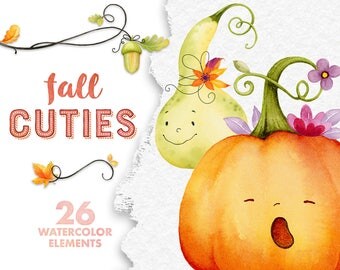 Fall clipart, cute pumpkins, Autumn clipart, fall leaves , pumpkin clip art, scrapbooking, digital watercolor, kids printables, nursery art