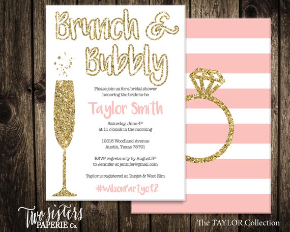 Blush Brunch and Bubbly Bridal Shower Invitation Gold Brunch