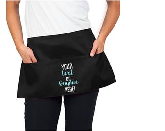 Custom Three‑Pouch‑Pocket 10 Inch Waist Apron / Waist apron / Custom Text apron / Craft fair apron / Uniform / Waist apron / 3 Pocket apron