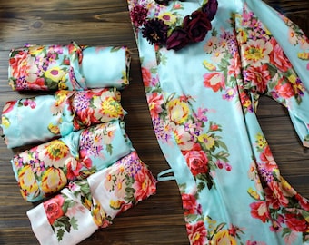 Floral Satin Bridesmaid Robe - Set of 1, 2, 3, 4, 5, 6, 7, 8, 9, 10, 11, 12, 13 - Wedding Robes - FLoral Robes - Silky Satin Robe Monogram