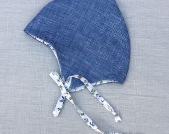 Pixie Bonnet, linen bonnet, vintage baby bonnet, 1950s pixie hat, free UK shipping