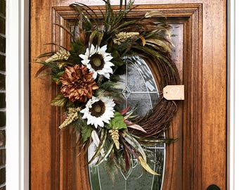 Fall Wreath for front Door, Fall Door Wreaths, Double Door Wreath, Indoor Outdoor Decor, Floral Arrangement for Outside, Thanksgiving Wreath