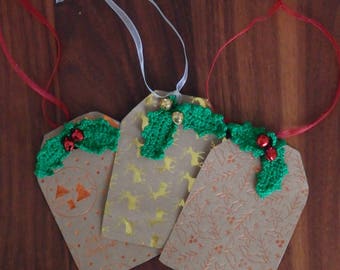Christmas tag crochet, crhistmas label, crochet label, tags paper christmas, christmas labels holy leaf
