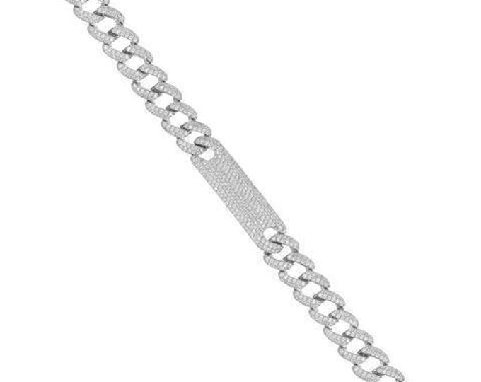 Sterling Silver Bracelet, Chain Link ID Bracelet, CZ Stones Bracelet, Unique Designer Bracelet, Chain Link Pave Bracelet