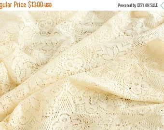 10% OFF 1 yard of Ivory Corchet Fabric, Bridal Wear Fabric, Wedding Lace Fabric, Cotton Lace Fabric