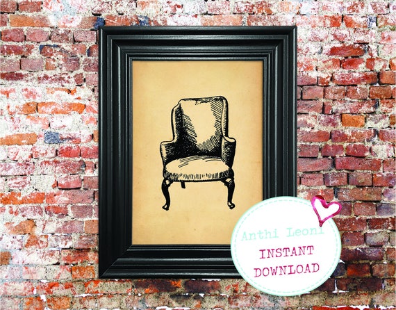 Antique Chair Instant download | Vintage Old Paper Print Design | Old Chair Book Page Illustration | Just Download and Print #0005