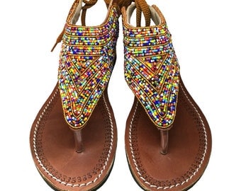 Leather Sandals, African sandals, Maasai sandals, Beaded sandals, Kenyan sandals, Handmade sandals, summer shoes, sandals, strappy sandals