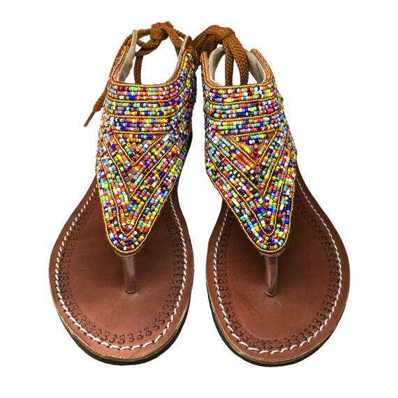 Leather Sandals African sandals Maasai sandals Beaded