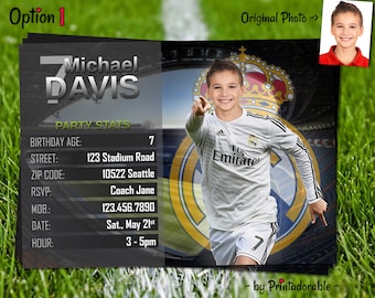 Soccer Invitation - Real Madrid Invite - Football Birthday Party - Digital Invite with customizable face and team - Choose your team!