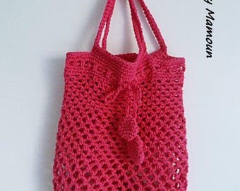 Mesh market bag crocheted Fuchsia cotton bag