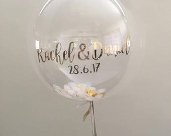 Custom clear confetti Balloon decal 20 inch, custom wedding balloon, Confetti balloon, vinyl decal, gold decal, gold wedding balloon, decal