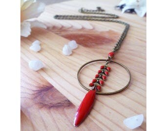 ZINO ▷ fancy, ring and pendant chain red spike necklace bronze!