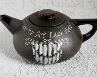 Classic teapot Stoneware pottery gift Best friend birthday gift Cute teacher gifts Doctor gift for groom gift Black cheshire cat teapot clay