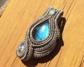 Labradorite and Ethiopian Opal Wire Wrapped Pendant