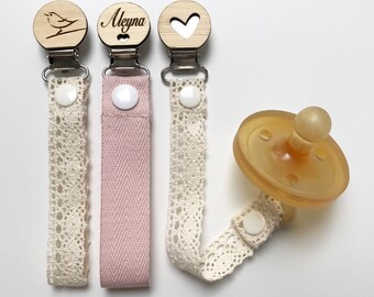 Petite Vintage Dummy Clip - Pacifier Clip - Baby Shower - Wooden Dummy Clip - personalised wooden Clip - Baby girl gift - Unique baby gift