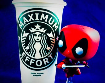 Deadpool inspired "Maximum Effort" Starbucks Travel Cup