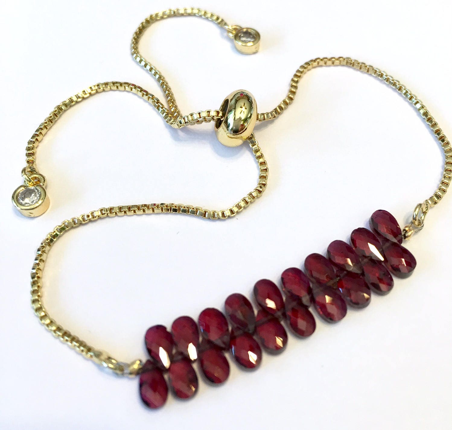 Bolo bracelet adjustable one size fits most natural garnet