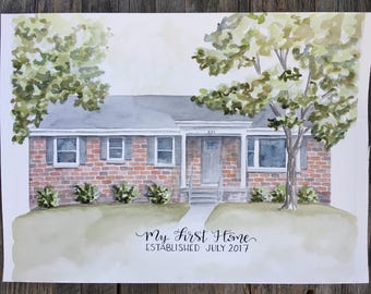 Custom house painting, housewarming gift, Watercolor house portrait, painting of home, home illustration