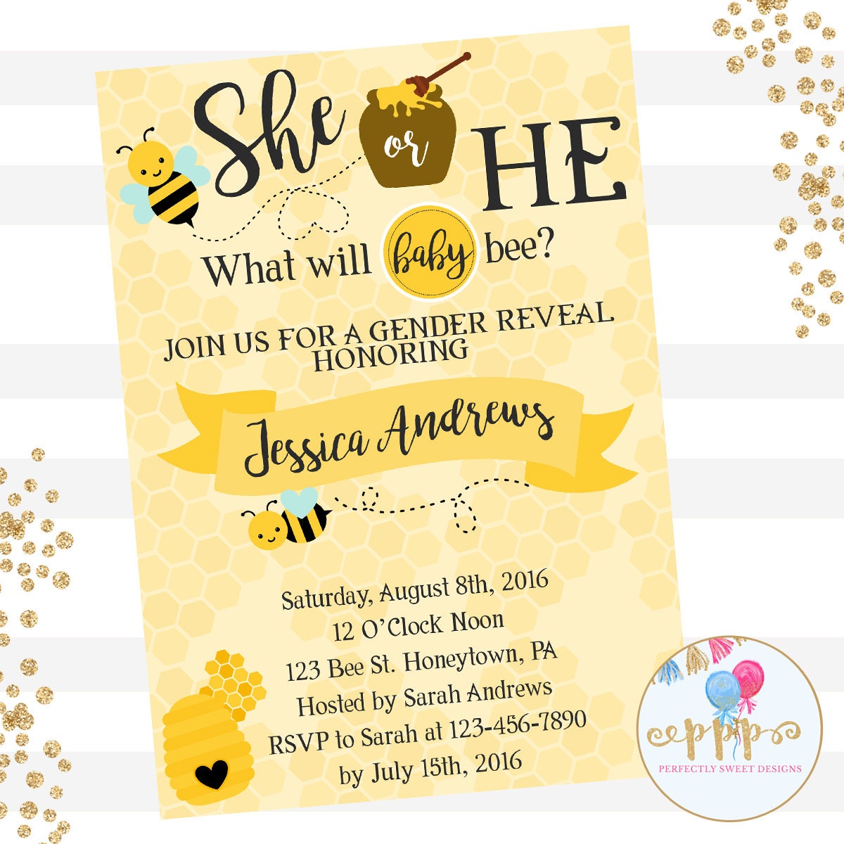 What Will It Bee Gender Reveal Invitations Bumble Bee Baby