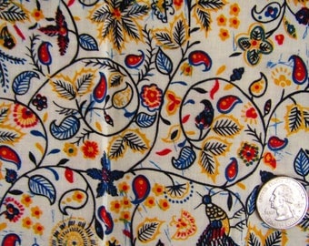 3 yards vintage cotton fabric folk design