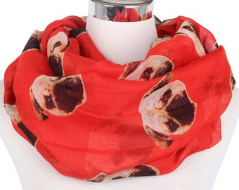 Pug Lovers Accessory, Dog print scarf, Echarpe, Infinity Scarf, Animal Scarf, Holiday Christmas, Gift For Her, For Women, men Winter Scarf
