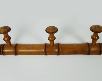 Antique Coat Hooks, Hat rack , wood "Faux Bambou", 3 pegs