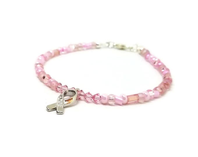 Pink Ribbon Bracelet, Breast Cancer Awareness Bracelet, Pink Ribbon Jewelry, Breast Cancer Jewelry, Hope Awareness Bracelet