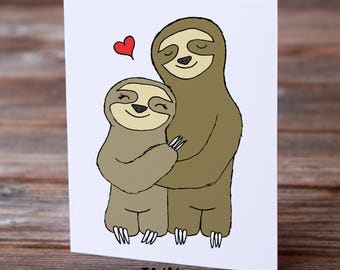 Sloth Love Card, Sloth Card, Sloths, Sloth Anniversary, Cute Sloth, Kawaii Cards, Sloth Illustration, Sloth Cuddle, Sloth Art, Sloth Décor