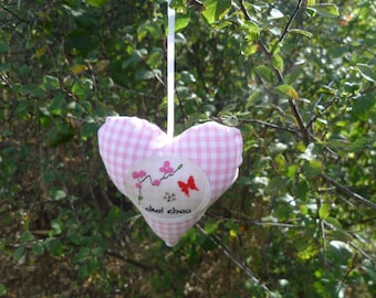 HEART HANGING GINGHAM PINK AND WHITE