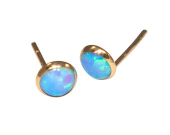 Gold Opal Studs | Opal Earrings | Gold Stud Earrings | 14K Gold Earrings | Gold Studs | Opal Jewelry | Blue Opal | October Birthstone