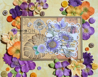 Purple Orange Butterflies flowers birthday card