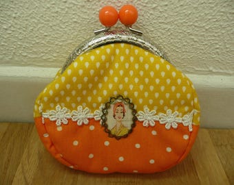 wallet kitsch year 50 orange and yellow //shabby chic / / lace