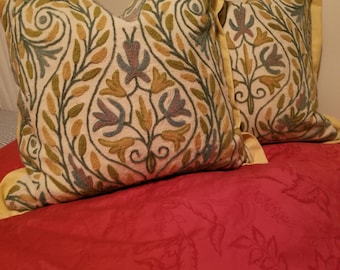 Pair of Vintage Crewel Embroidery Pillows