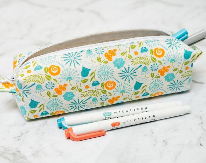 Floral white pencil case